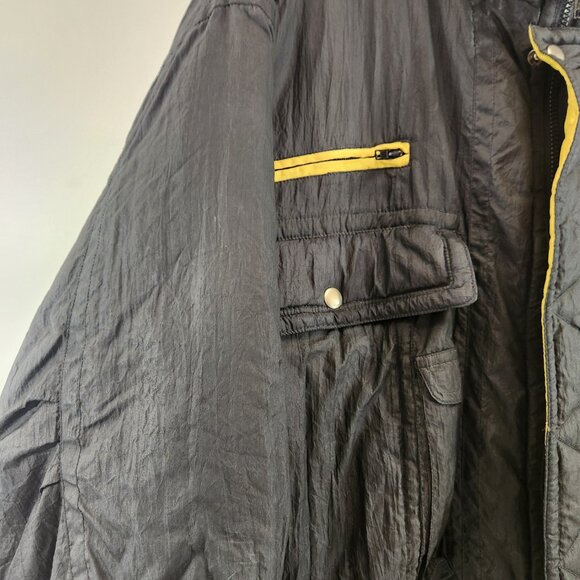 Vintage 90s Black & Yellow Nylon Insulated Bomber Jacket Unisex - Picture 3 of 13